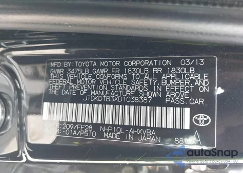 2013 Toyota Prius C Two из США, поврежденный, VIN JTDKDTB3XD1038387